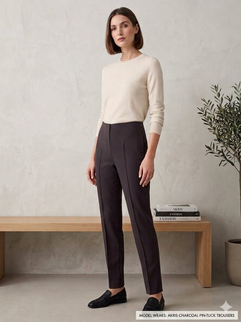 Akris Elements Charcoal Side-Zip Tailored Slim Straight Ankle Trousers